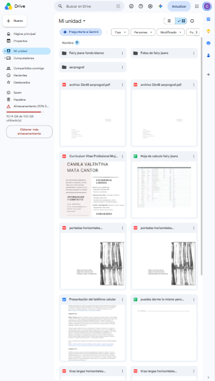 Google Drive con ancho de pantalla reducido